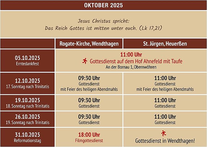 Gottesdienste im Oktober